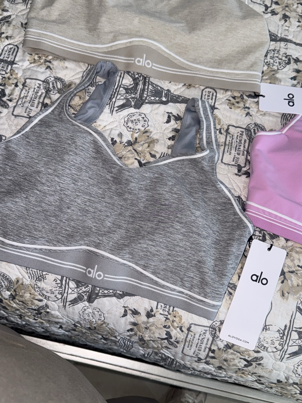 ALO Yoga Grey Seamless Sports Bra with White Trim